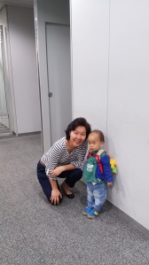 Grandma and Mr E about to board the plane to Osaka!